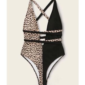 SHEIN black/cheetah print one piece swimsuit